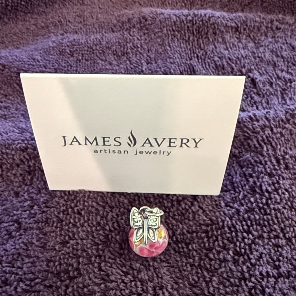 James Avery Silver Butterfly on glass bead Pink Charm